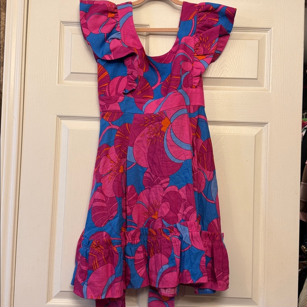 Tuckernuck Pink and Blue Floral Ruffle Mini Dress - Picture 4 of 4